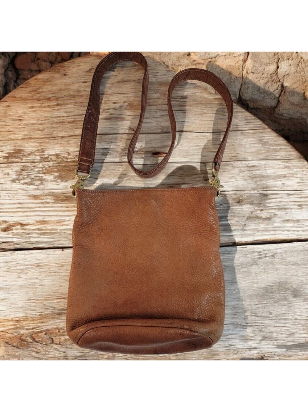 Vintage Libaire Brown Pebbled Leather Crossbody Purse
